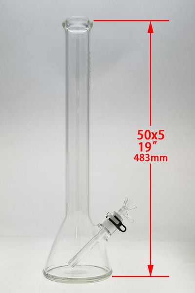 TAG - 20" Beaker 50x5MM - 18/14MM Downstem (5.00") Wavy Sandblasted Logo - Clear .01