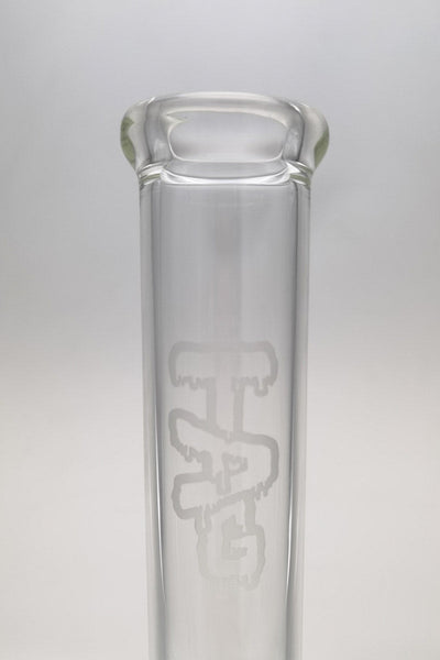 TAG - 20" Beaker 50x5MM - 18/14MM Downstem (5.00") Wavy Sandblasted Logo - Clear .01