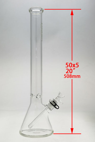 TAG - 20" Beaker 50x5MM - 18/14MM Downstem (5.00") Wavy Sandblasted Logo - Clear .01